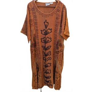 Anjumun Vintage Oversized Hippie Boho Cottagecore Floral Embroidery Maxi Dress